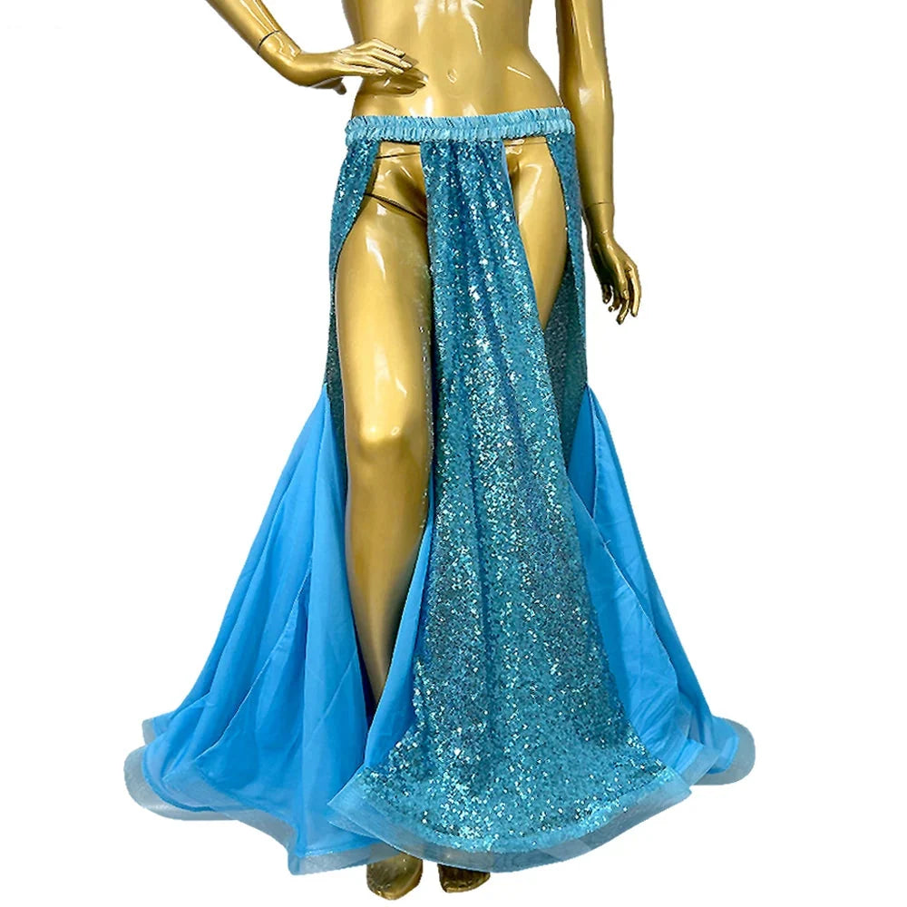 Sparkly Sequined Appliqué Belly Dance Long Performance Skirt | Skirts | Wiccan Center