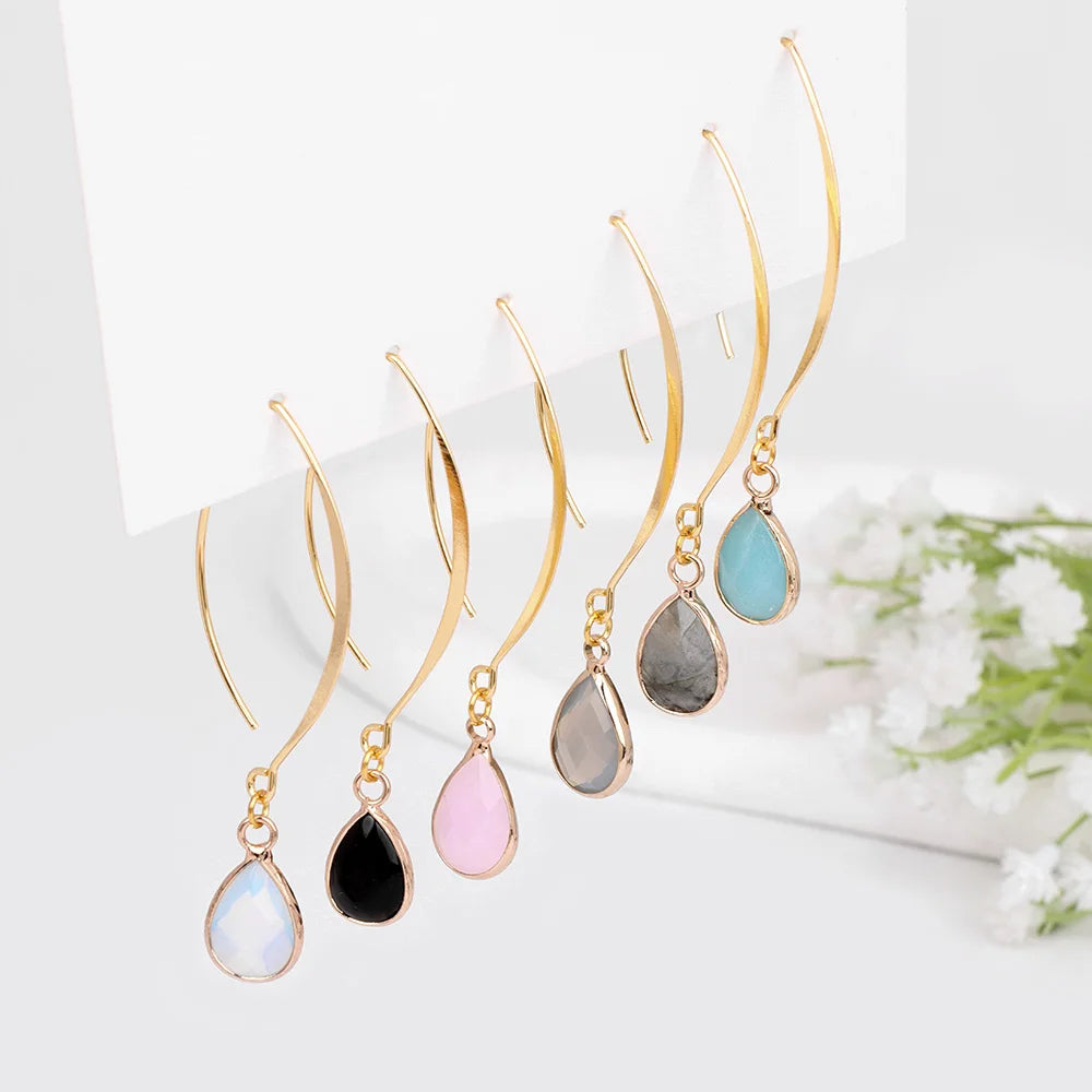 Crystal Faceted Teardrop Gold Earrings | earrings | Wiccan Center