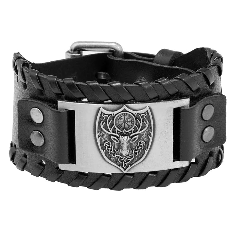 Trendy Viking Bracelet Nordic Rune Compass God Bird Charm Men's Bracelet New Fashion Leather Woven Jewelry Accessorie Party Gift