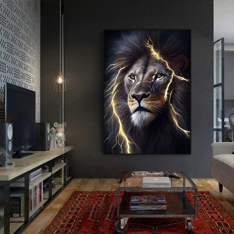 Classic Vintage Animal Wall Art Black Gold Light Coloured Lion HD Canvas Printed Poster Home Living Room Bedroom Decoration