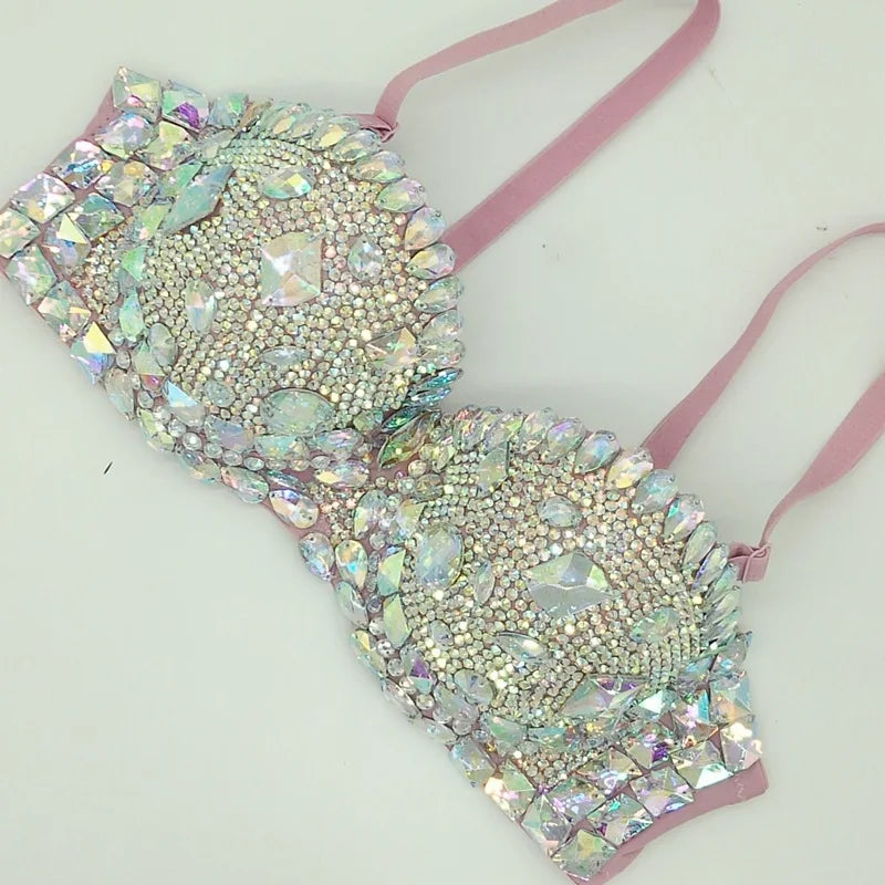Crystal Rhinestone Diamond Bikini Showgirl Bra Set – Glamour Stage Performance Costume | Bras | Wiccan Center