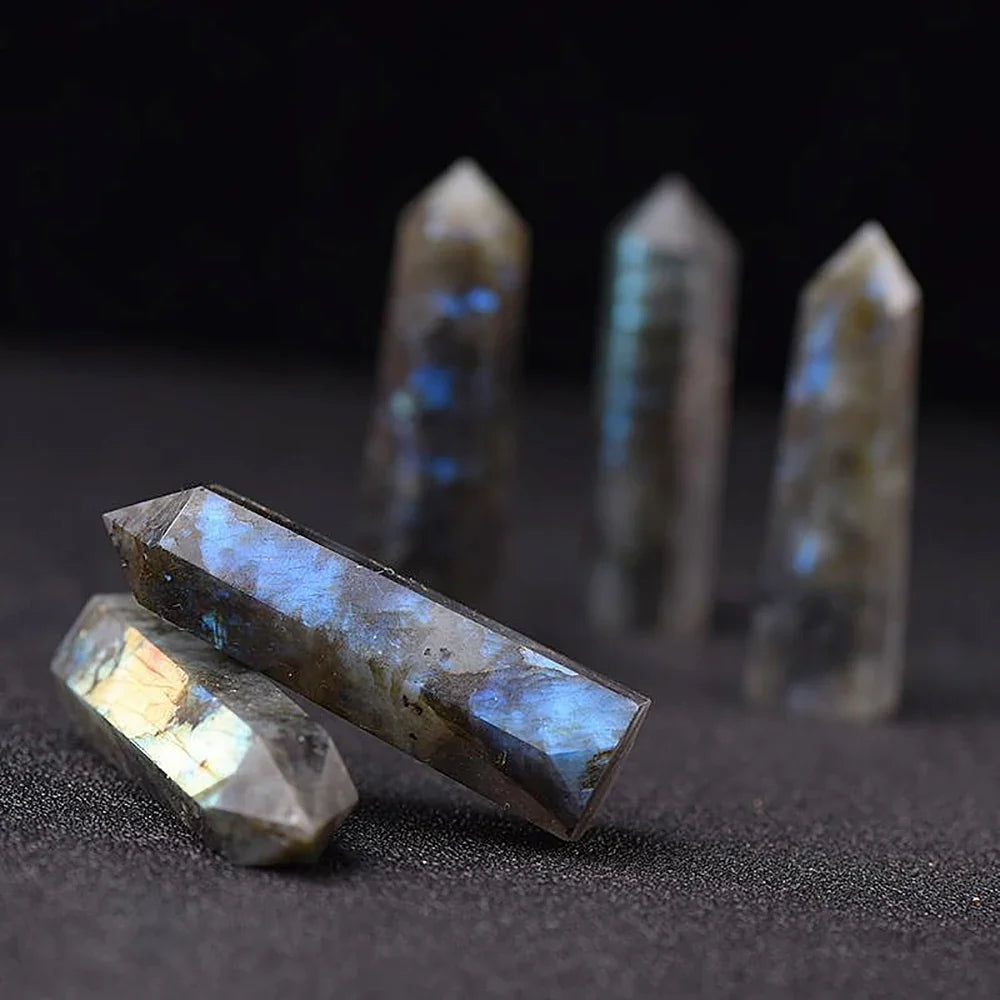 Natural Labradorite Column Single Pointed Pillar Labradorite Quartz Crystal Point Wand Mineral Obelisk Room Decor Stone Crafts
