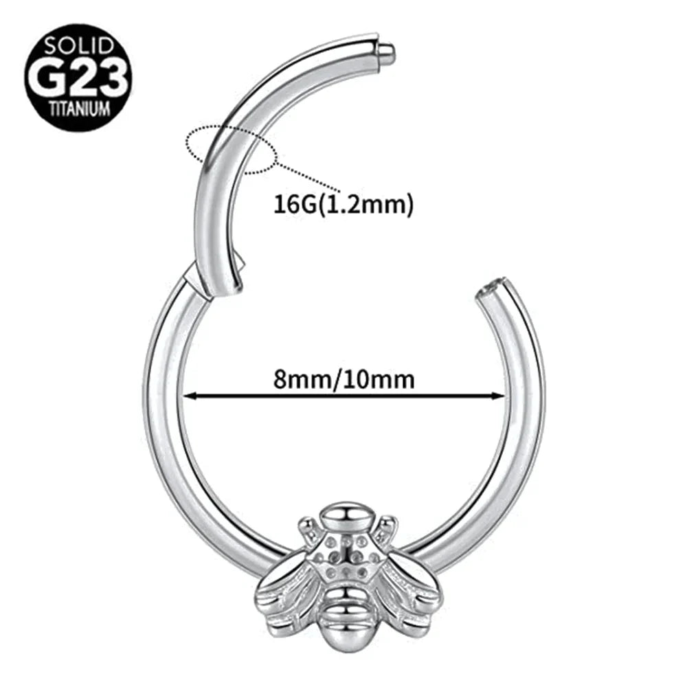 G23 Titanium Bee Septum Nose Ring Piercing Body Jewelry 16G Moon Segment Snake Clicker Helix Ear Cartilage Heart Daith Hoop | | Wiccan Center