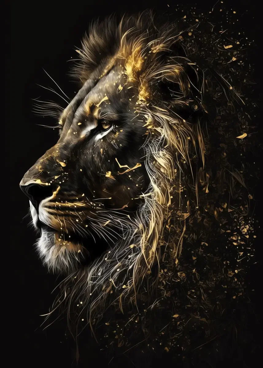 Classic Vintage Animal Wall Art Black Gold Light Coloured Lion HD Canvas Printed Poster Home Living Room Bedroom Decoration