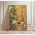 Japanese Elegant Flying Cranes in Gold Poster Flying Cranes in Gold