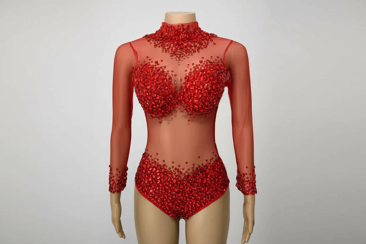 Rhinestone Encrusted Mesh Performance Bodysuit | Bodysuit | Wiccan Center