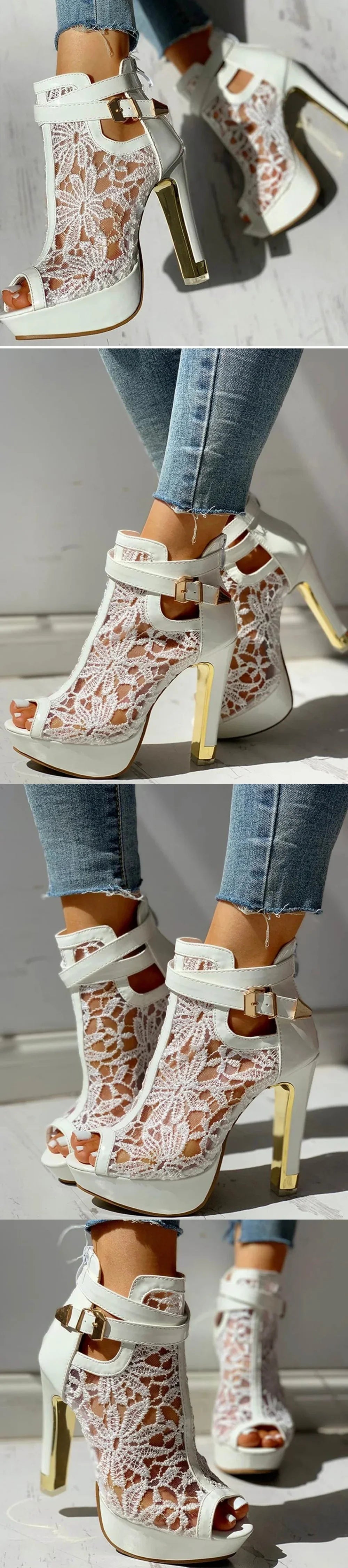 Summer Party Ankle Booties Black High Heels Platform Sandals Women Peep Toe Elegant Lace White Wedding Bridal Dress Shoes | | Wiccan Center