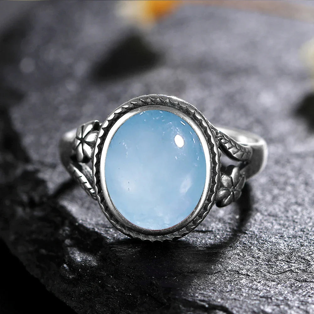 Sterling Silver Stone Oval Flower Ring | Ring | Wiccan Center