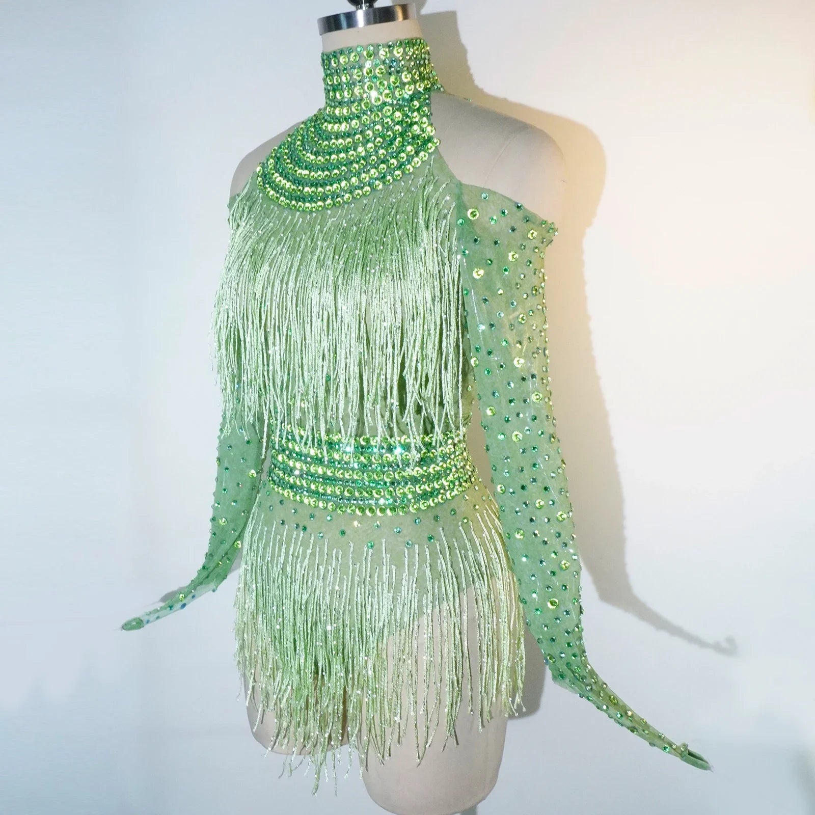Rhinestone Tassel Mesh Performance Bodysuit | Bodysuit | Wiccan Center
