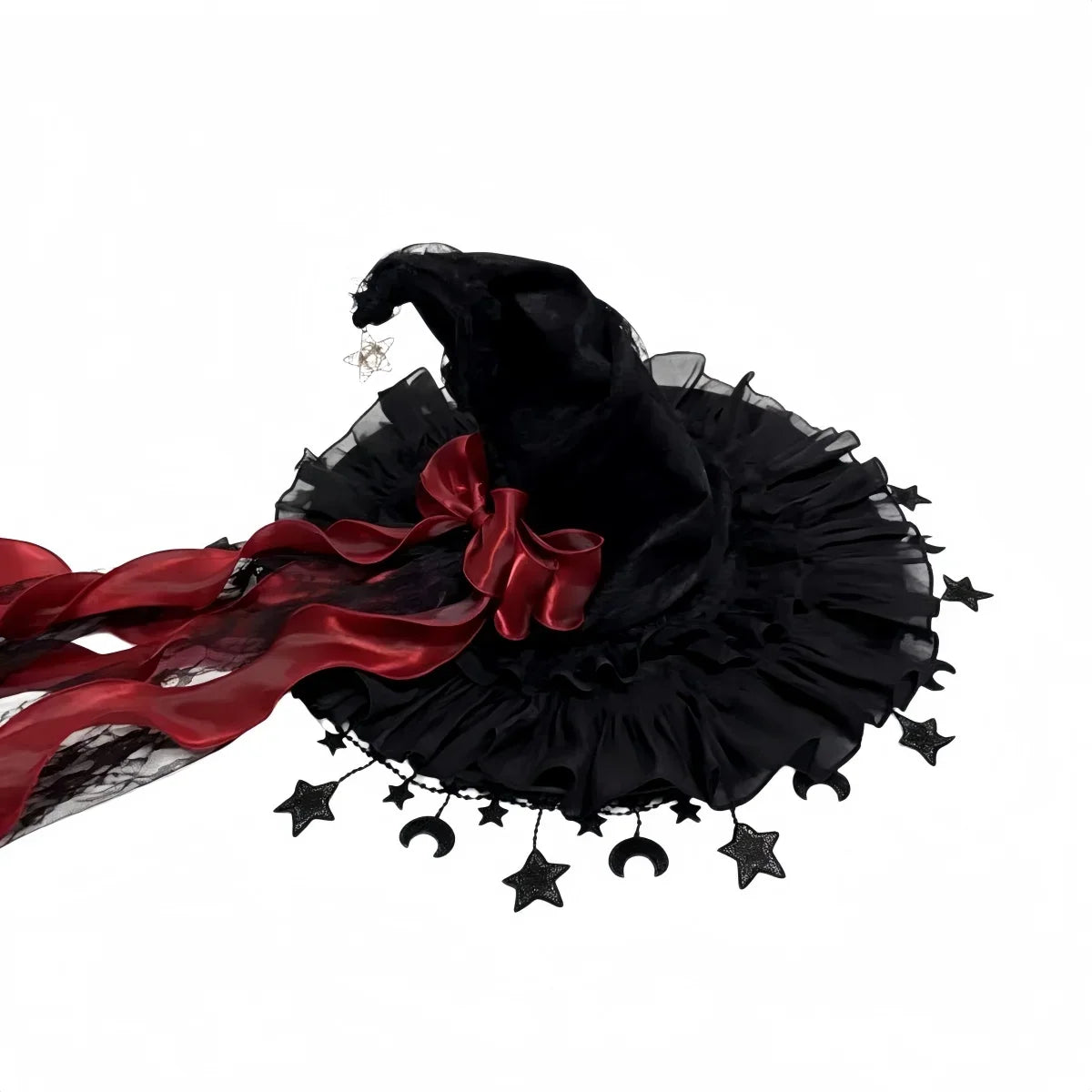 Halloween Witch Hat, Lace Velvet Hat with Moon Pendant | | Wiccan Center