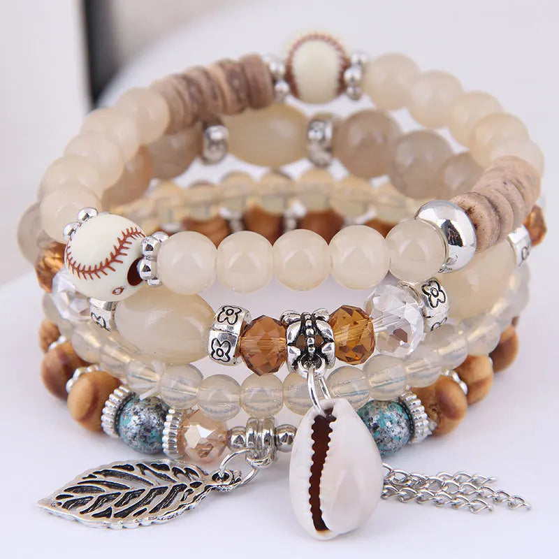 DIEZI Korean Trendy Multicolor Green Crystal Beads Rope Bracelets Women Girls Elastic Tassel Wrap Bracelet Pulseira Feminina