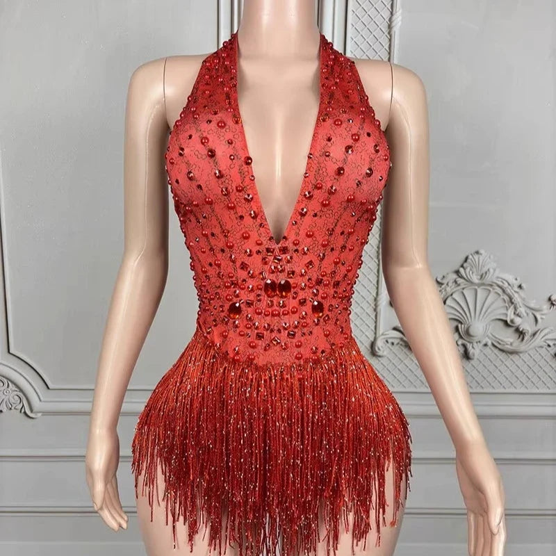 The Stardust Gradient Siren Dress – Luxury Rhinestone Tassel Latin Dance Costume | Bodysuit | Wiccan Center
