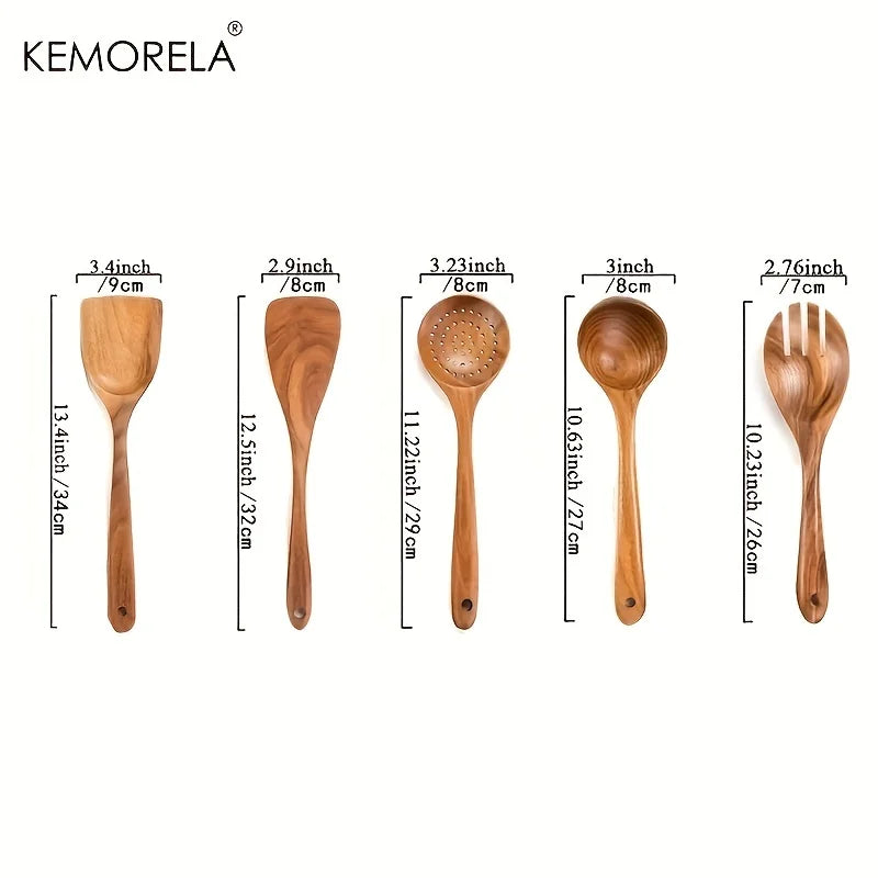 DecorBites™ 5-Piece Natural Wooden Tableware Set | Kitchen Cookware Utensils | | Wiccan Center