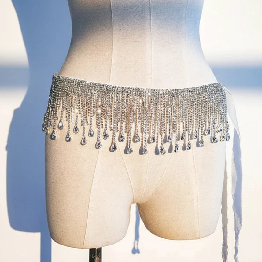 Sparkly AB Diamond Water Droplet Rhinestone Belly Dance Waist Chain Belt | Body Chains | Wiccan Center