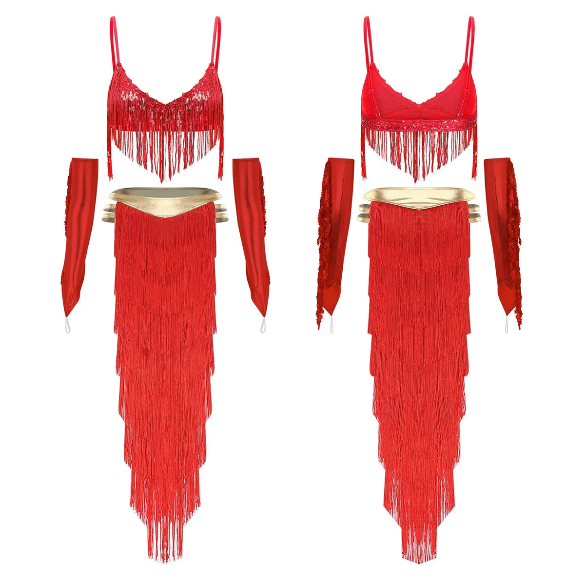 Women Shiny Belly Dance Bra Top with Tassel Slit Skirt Built-in Briefs Gloves Cleopatra Egypt Queen Costume | Costume Sets | Wiccan Center