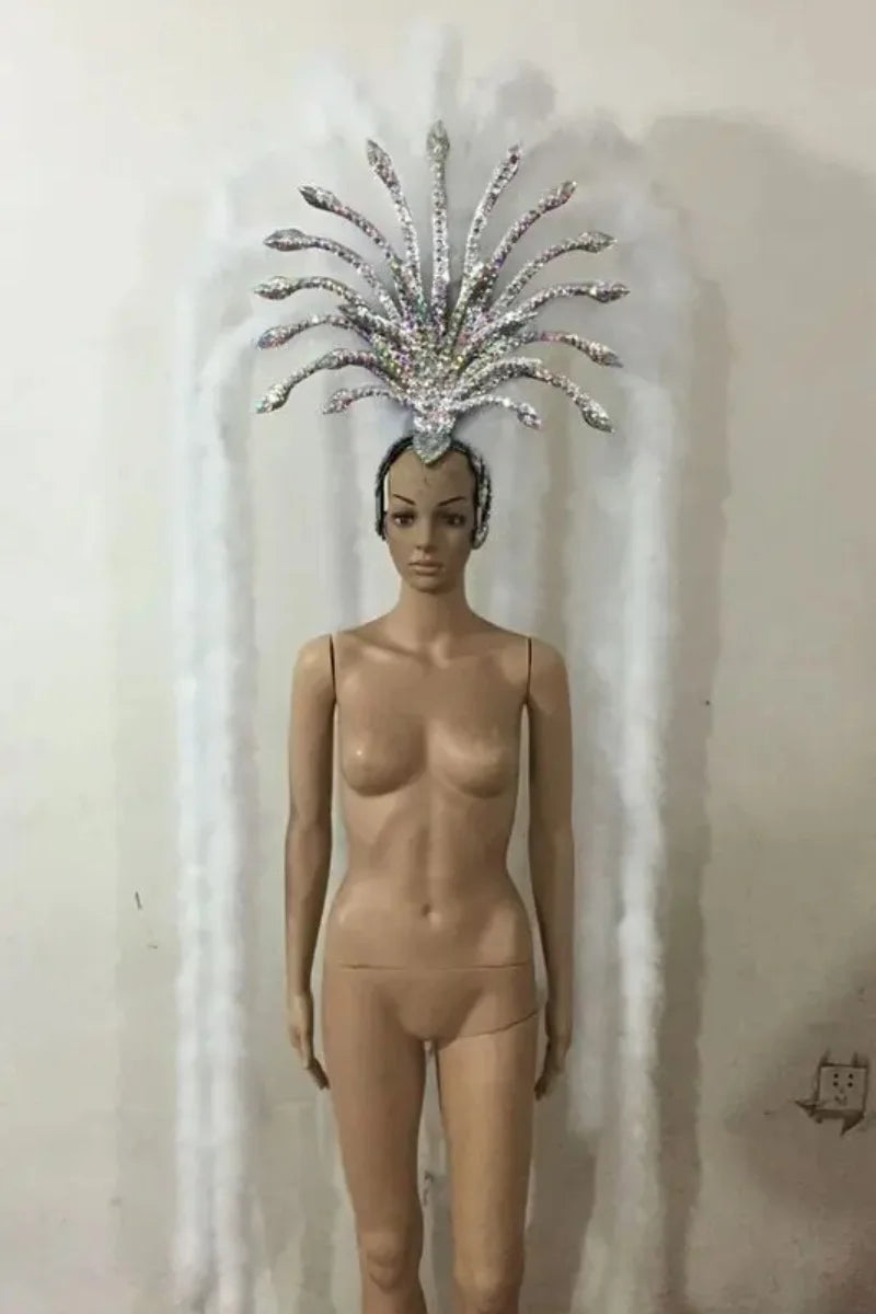 The Stardust Extravaganza Carnival Headdress – Rhinestone & Feather Showgirl Crown