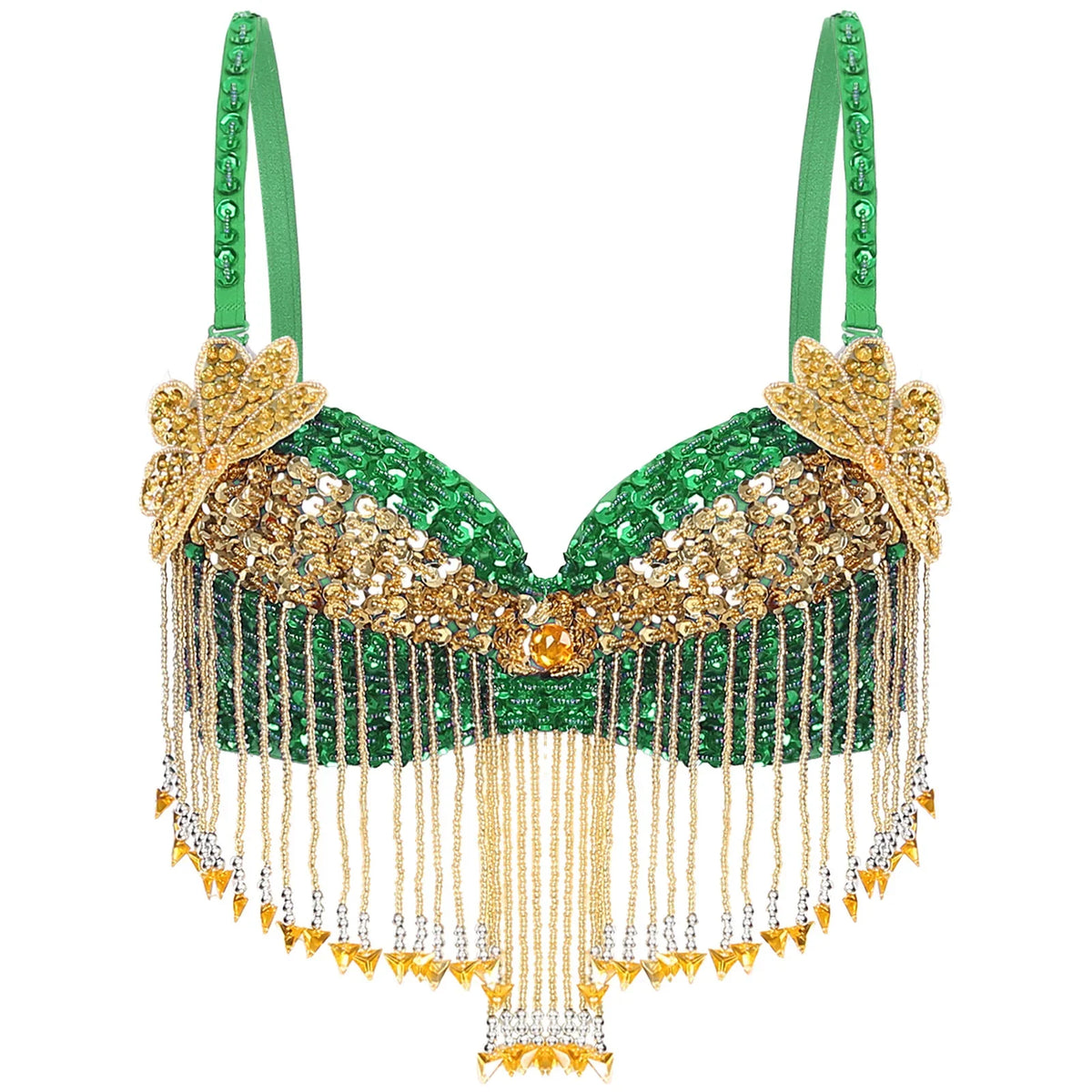 Sparkly Floral Beaded Sequin Belly Dance Bra & Tassel Performance Top | Costume Tops | Wiccan Center