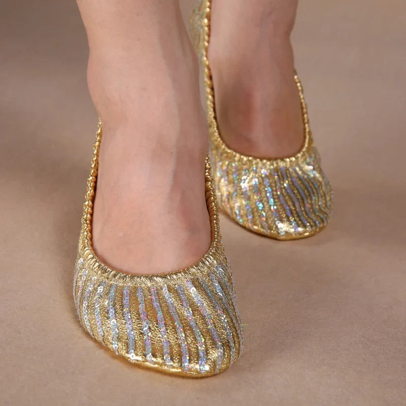 Gold Sequin Belly Dance & Gymnastics Flat Training Shoes | Shoes | Wiccan Center