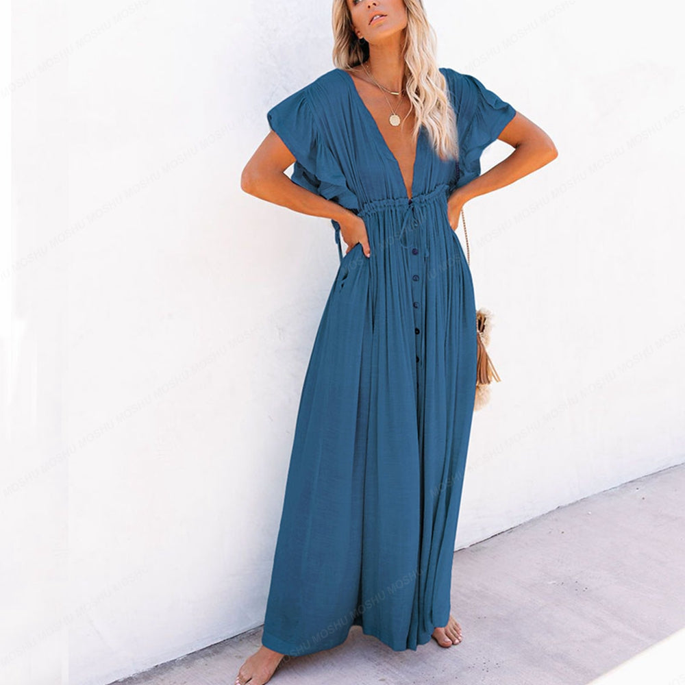 Summer Beach Maxi Dress Women Boho Long Bikini Cover Up High Waist Casual V-Neck Dresses | Dresses | Wiccan Center
