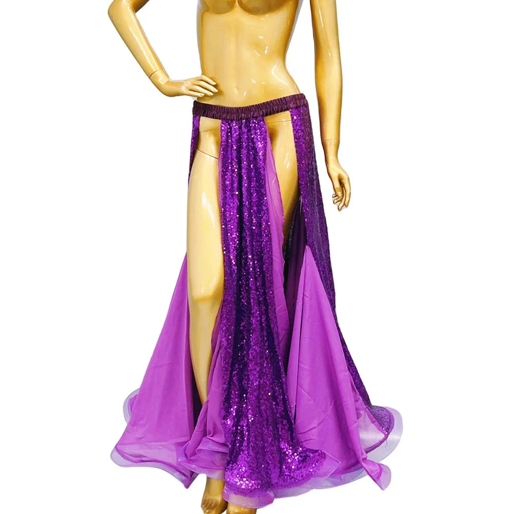 Sparkly Sequined Appliqué Belly Dance Long Performance Skirt | Skirts | Wiccan Center