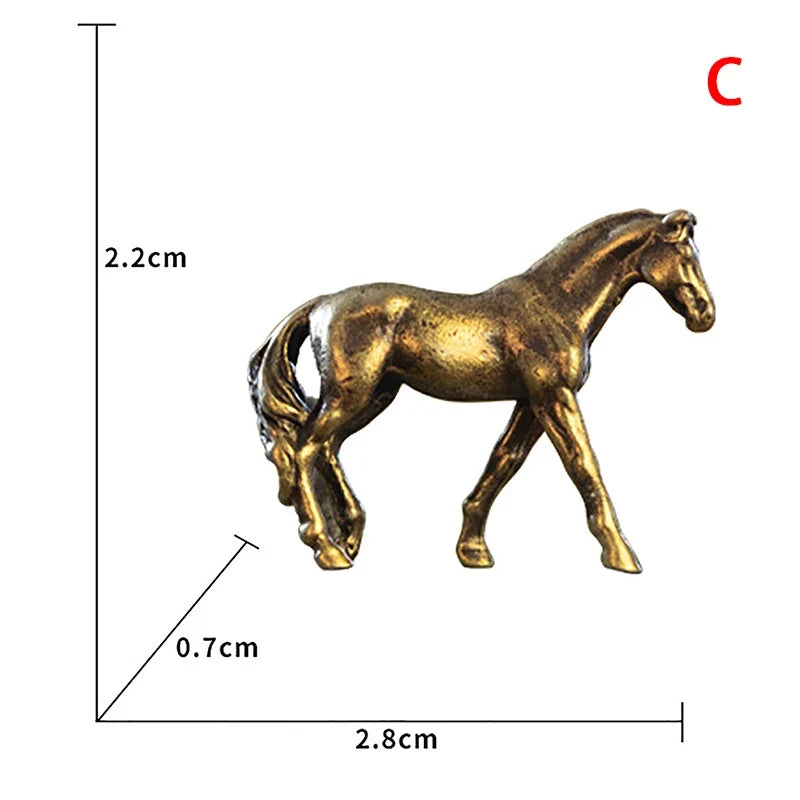 1pc Miniature Antique Brass Long Tail Horse Figurines Feng Shui Ornament Copper Zodiac Animal Mini Desktop Crafts Home Decor