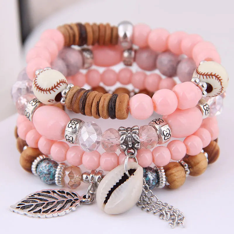 DIEZI Korean Trendy Multicolor Green Crystal Beads Rope Bracelets Women Girls Elastic Tassel Wrap Bracelet Pulseira Feminina