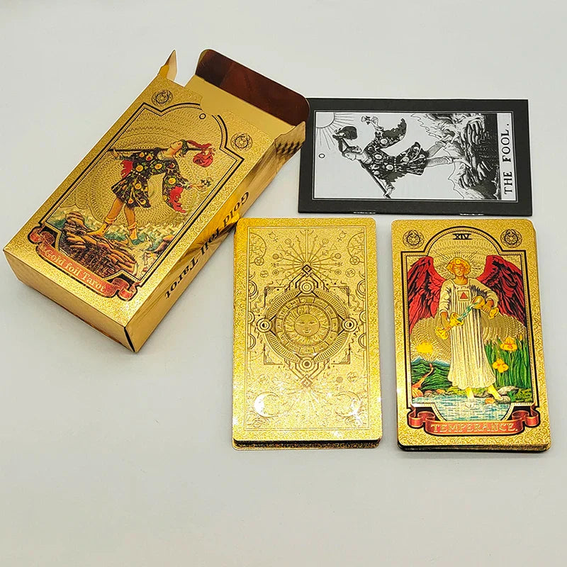 Cost Worthy Luxe Gold Foil Tarot Deck With Nice Plastic Package Board Game of Oracle Cards For Beginners | | Wiccan Center