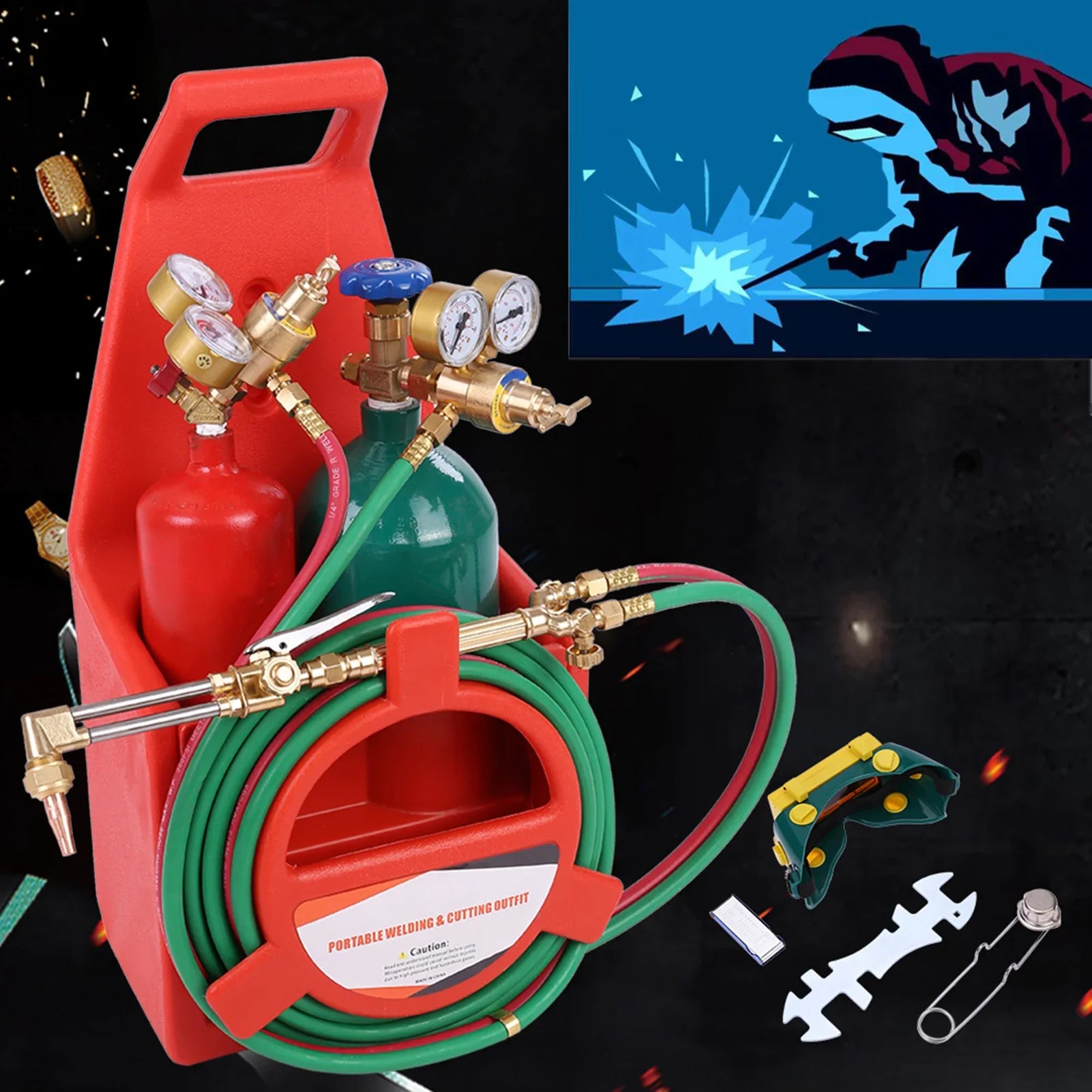 Portable Oxyacetylene Welding And Cutting Torch Kit With Long Pipe Brass Nozzle Welding Cutting Torch Soldering Equipment Kit | | Wiccan Center