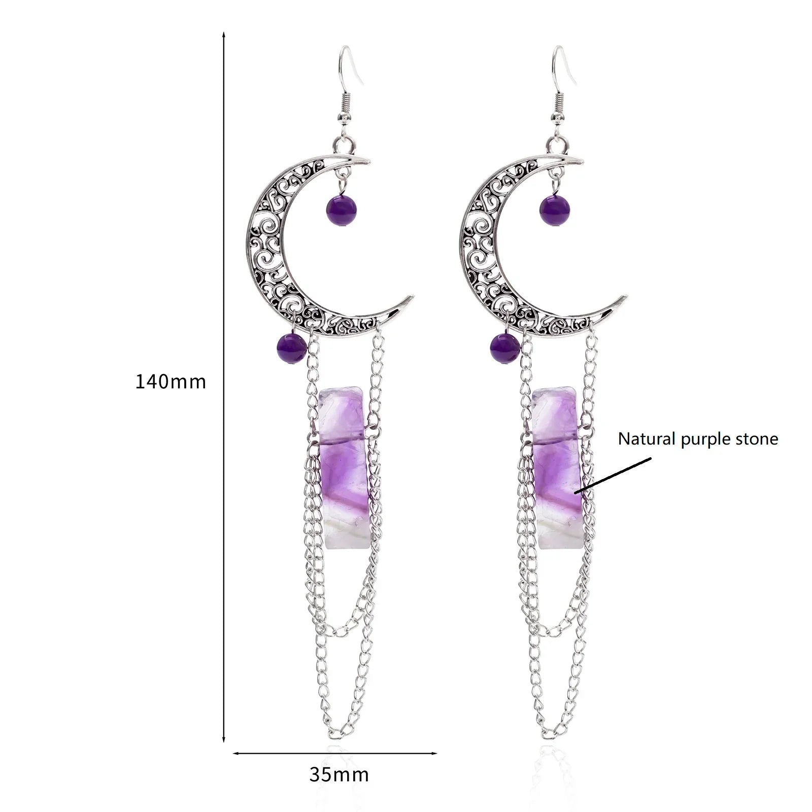 Amethyst Crescent Moon Earrings | earrings | Wiccan Center