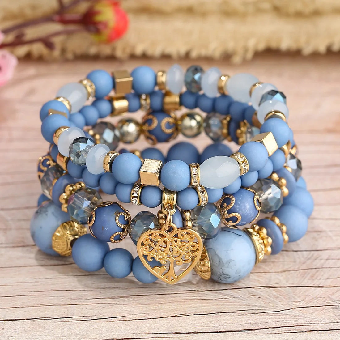 DIEZI Ethnic Bohemian Multicolor Crystal Beads Strand Bracelets Women Men Heart Tree Of Life Charm Bracelet Pulseira Feminina