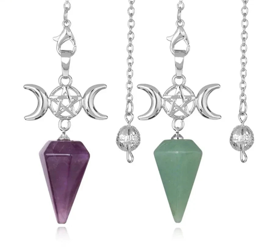Triple Moon Pentacle Crystal Pendulums | Pendulums | Wiccan Center