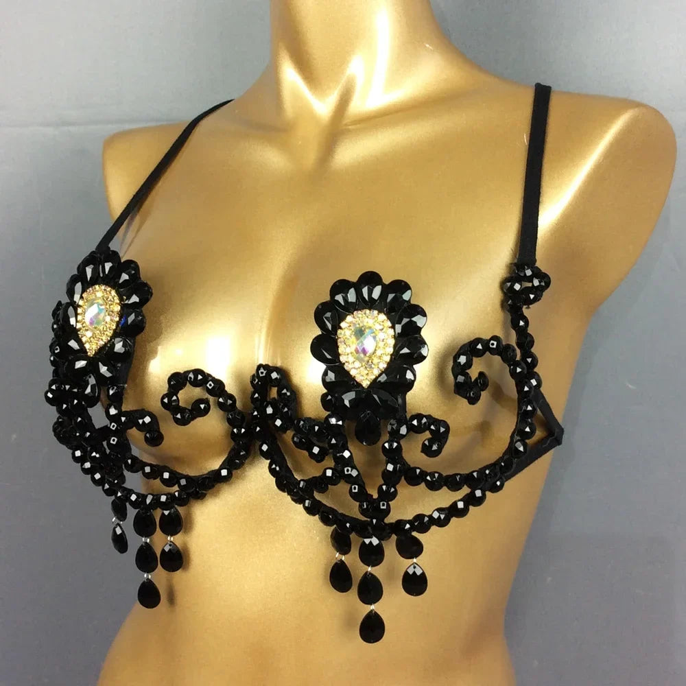 Dazzling Rainbow Crystal Stone Belly Dance Bra & Samba Carnival Performance Top | Costume Tops | Wiccan Center