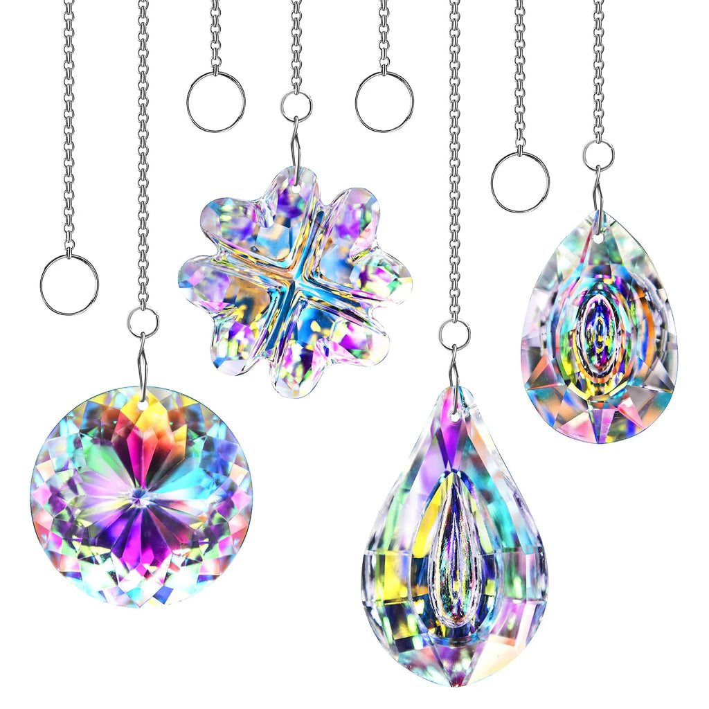 4pcs Clover-Shaped Round Crystal Pendant Crystal Rainbow Sun Catcher Wedding Decor Home Wedding Party Decoration Ornament | | Wiccan Center