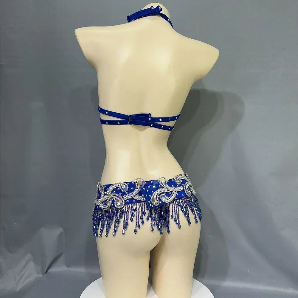 Dazzling Beaded Crystal Belly Dance Bra & Belt 2-Piece Costume Set | Costume Sets | Wiccan Center