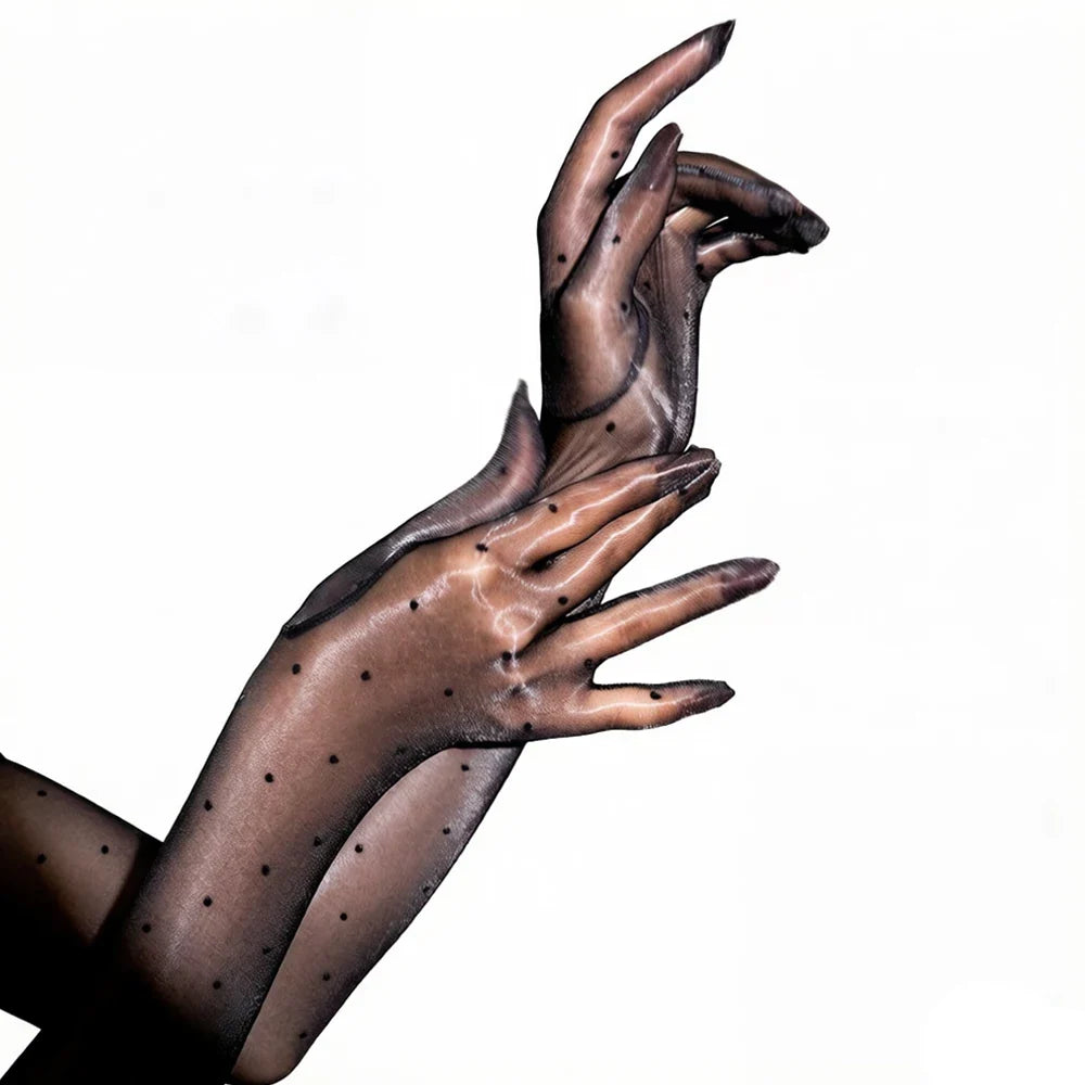 Ultra-Thin 1D Dot Oil Shiny Opera Length Gloves Sheer Glossy Performance Gloves | Gloves | Wiccan Center