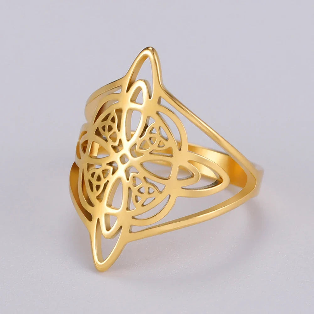LIKGREAT Witch Knot Ring for Women Men Hollow Stainless Steel Finger Rings Celtic Vintage Amulet Protection Couple Jewelry Gifts | | Wiccan Center