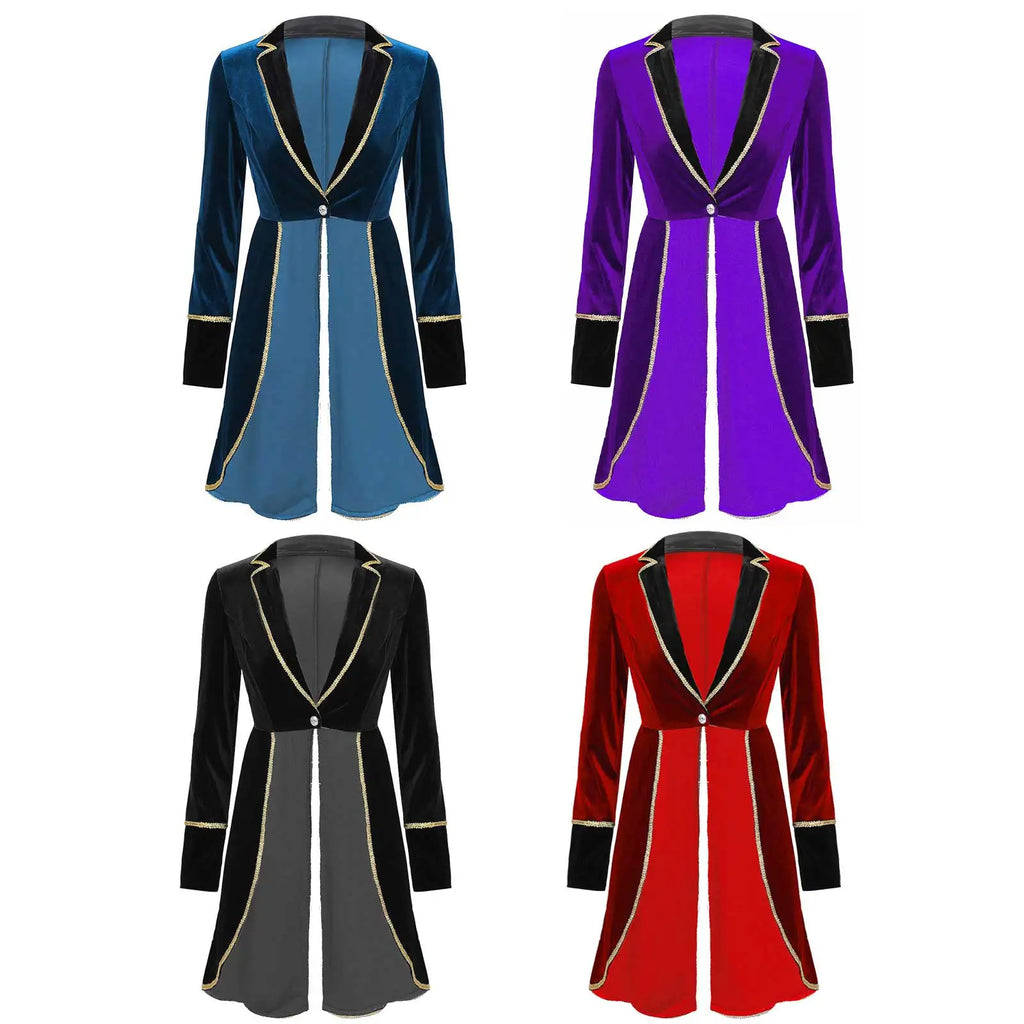 Velvet Circus Ringmaster Gold-Trimmed Swallow-Tail Blazer Coat | Jackets | Wiccan Center