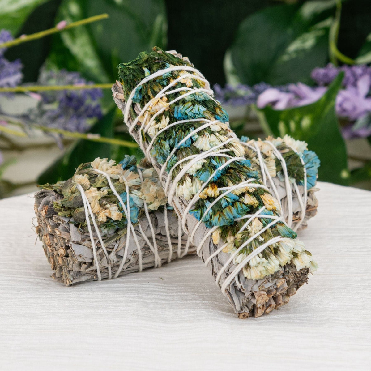 White Sage With Blue Sinuata Smudge Stick | Smudging | Wiccan Center