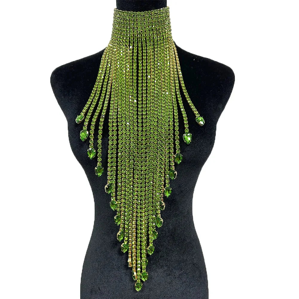 Luxury Rhinestone Long Tassel Statement Choker – Waist-Length Crystal Drop Crystal Drop for Weddings, Galas & High-Fashion Clubwear | Necklaces | Wiccan Center