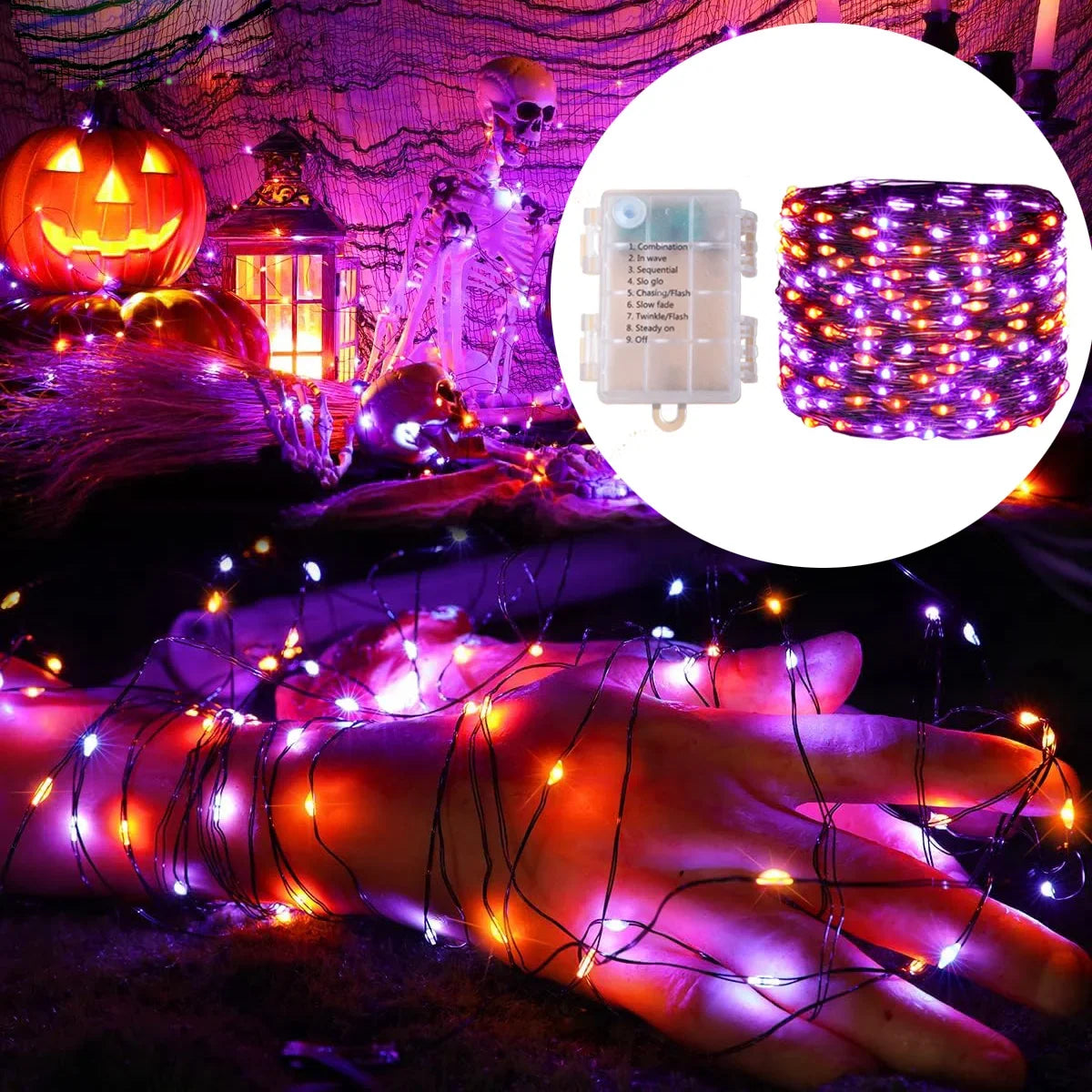 Halloween String Lights – Purple Orange Battery Powered LED Decor | | Wiccan Center