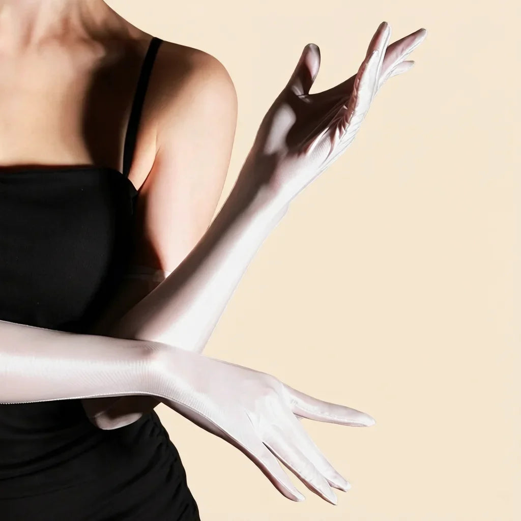 80D Satin Shiny High-Elasticity Opera Length Gloves Stage Performance Gloves | Gloves | Wiccan Center