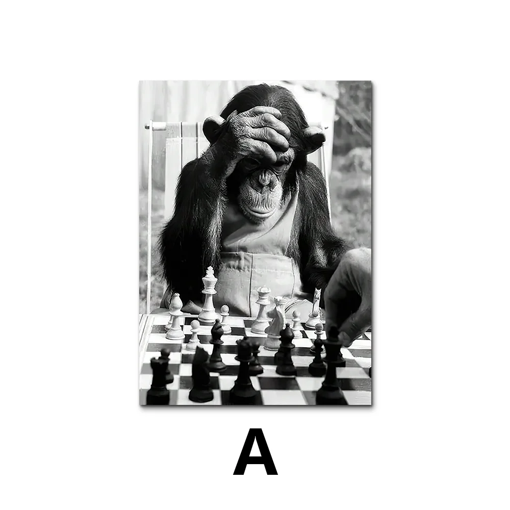 Classic Vintage Animal Wall Art Monkey Playing Chess HD Canvas Printed Poster Home Living Room Bedroom Decorative Painting | | Wiccan Center