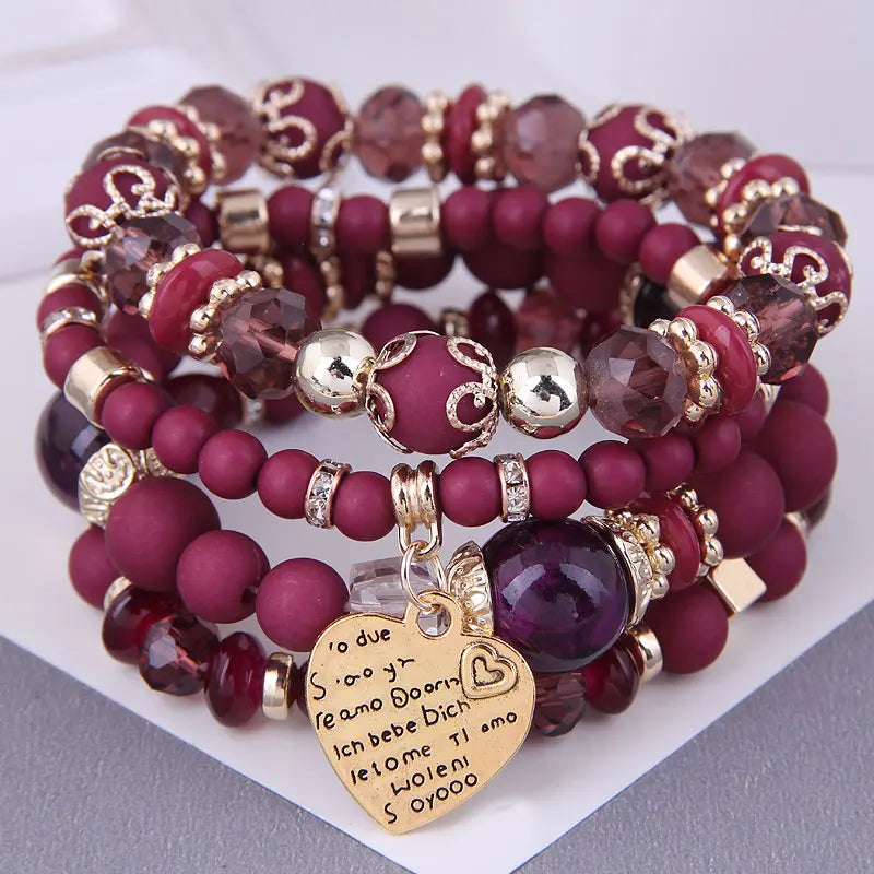 DIEZI Ethnic Bohemian Multicolor Crystal Beads Strand Bracelets Women Men Heart Tree Of Life Charm Bracelet Pulseira Feminina
