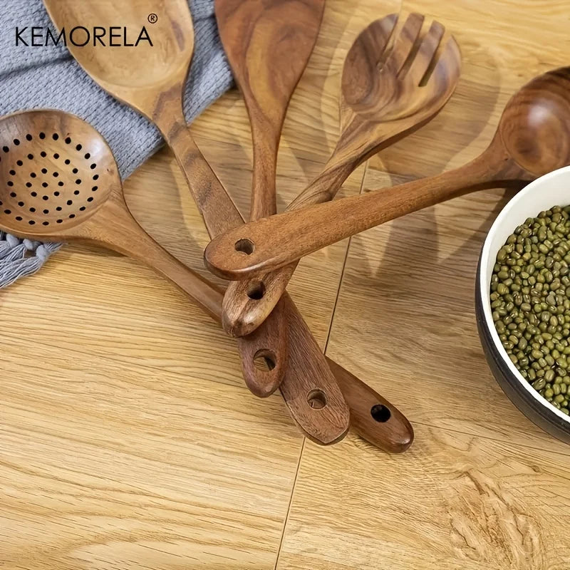 DecorBites™ 5-Piece Natural Wooden Tableware Set | Kitchen Cookware Utensils | | Wiccan Center