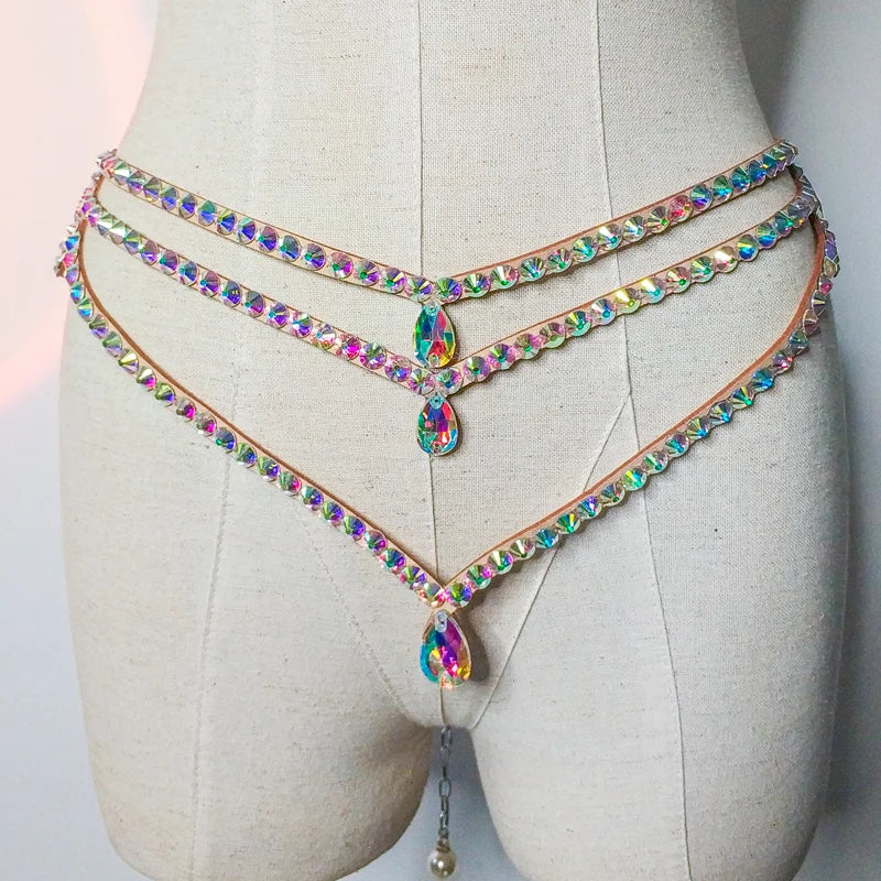 Sparkly Layered Rhinestone & Pearl Belly Dance Waist Chain Belt | Body Chains | Wiccan Center