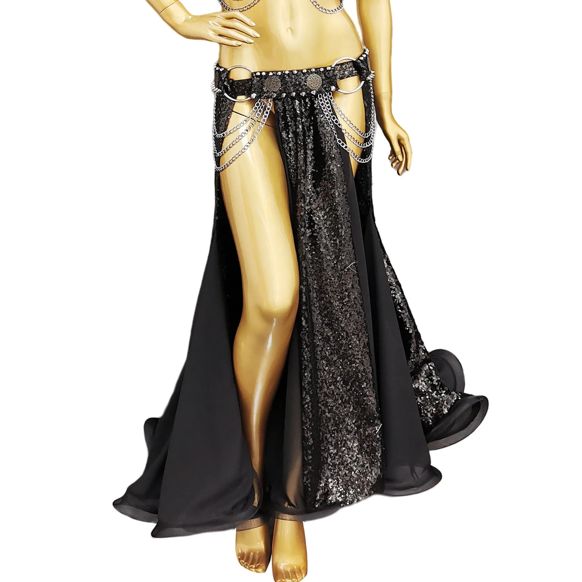 Sparkly Sequined Appliqué Belly Dance Long Performance Skirt | Skirts | Wiccan Center