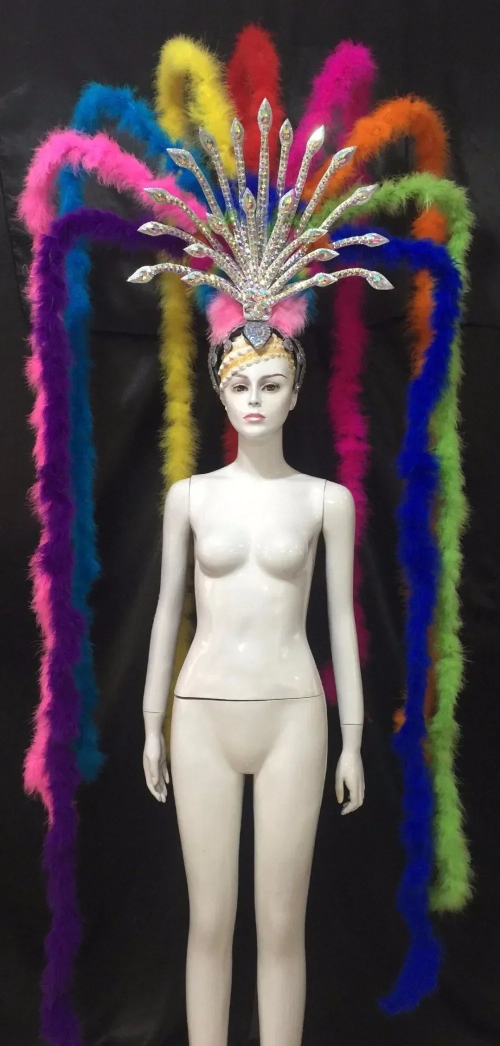 The Stardust Extravaganza Carnival Headdress – Rhinestone & Feather Showgirl Crown