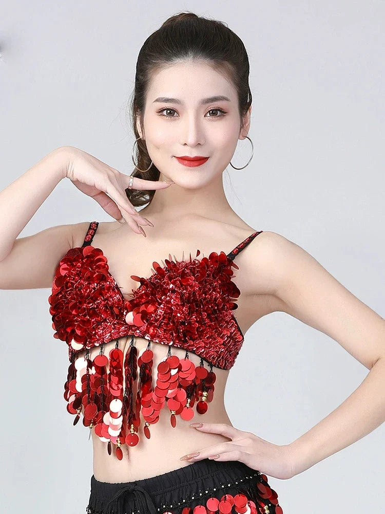 The Stardust Tribal Empress – Metallic Studded Coin & Rhinestone Tribal Belly Dance Bra Top | Costume Tops | Wiccan Center