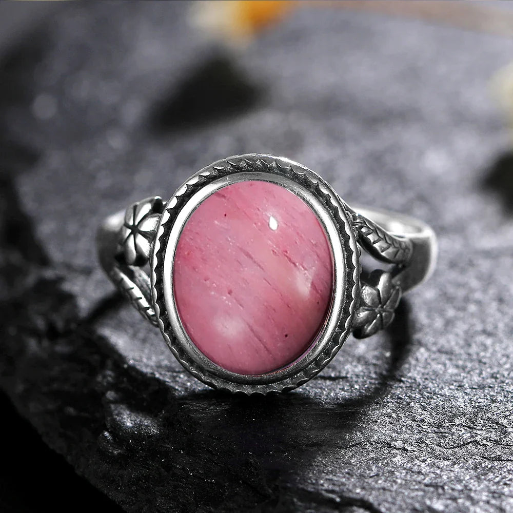Sterling Silver Stone Oval Flower Ring | Ring | Wiccan Center