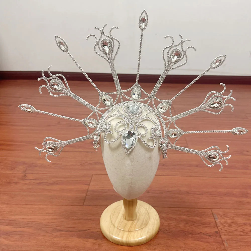Luxury Peacock Rhinestone Statement Crown – Oversized Crystal Headpiece & Show-Stopping Hair Adornment for Fashion Shows, Galas & Festivals | Headpiece | Wiccan Center